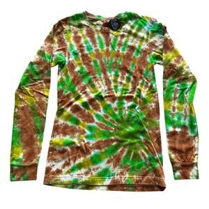 Unisex Shirt Size XS Handmade Tie Dye Green Brown Long Sleeve Hippie Brand New